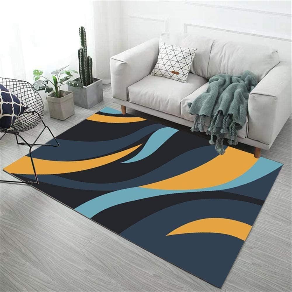 Tapis de style moderne bleu et jaune géométrique 160x280cm pour grand salon