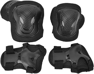 Qukaim Juego de equipo de protección para patines gruesos, rodilleras, coderas, guantes para adultos, color negro