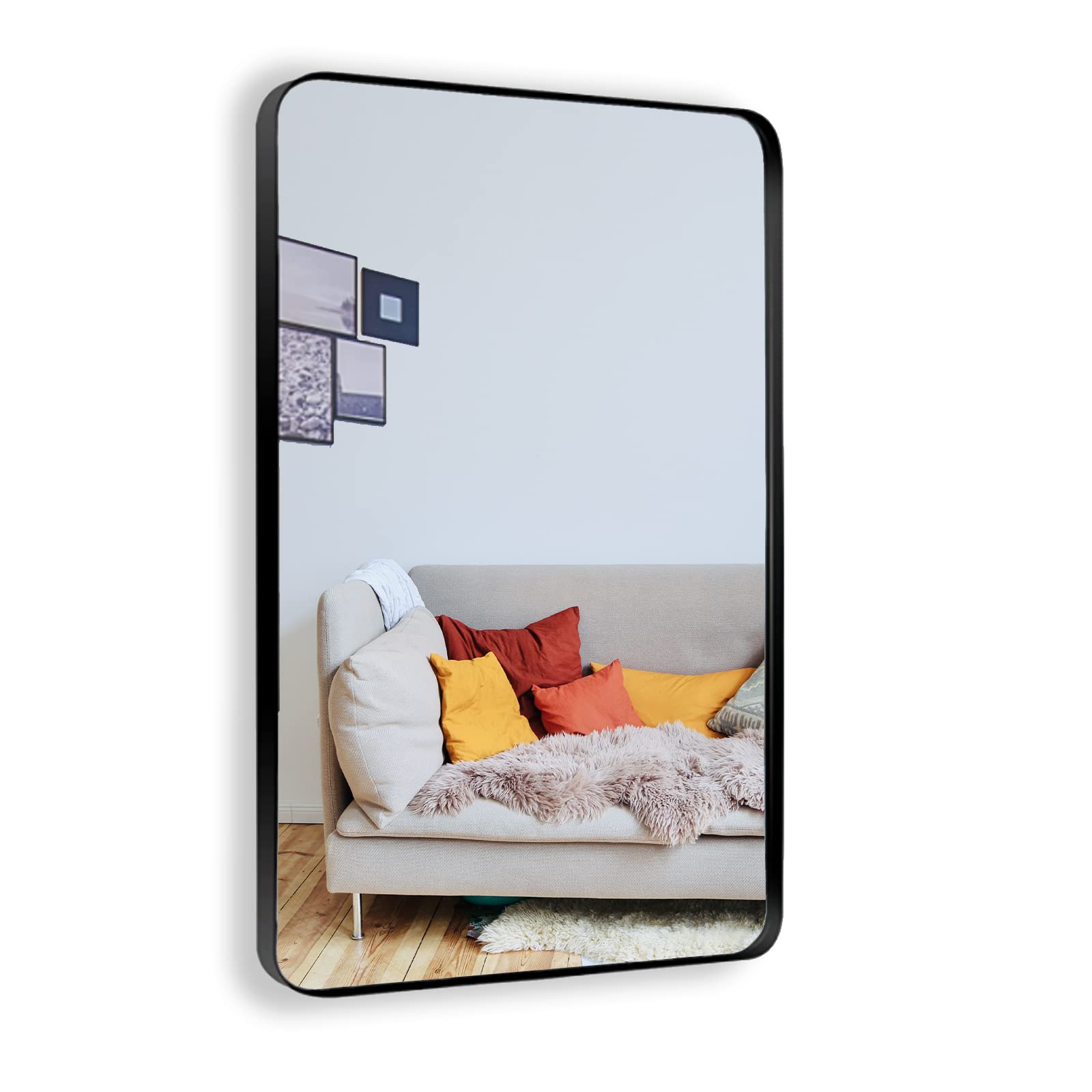 rozycher Black Rectangle Mirror 22x30 Inch, Large Wall Mounted Mirror