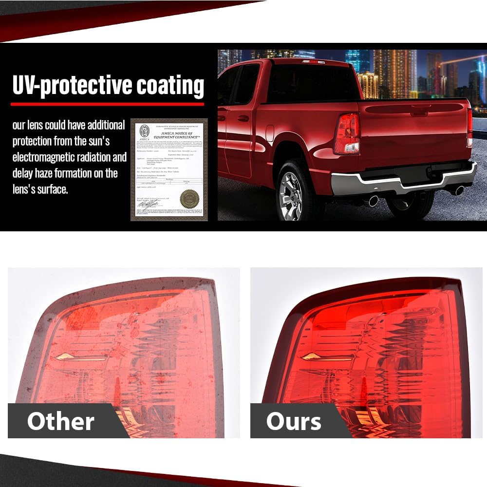 CHEDA Tail Lights w/o Bulbs Compatible with 2009 2010 Dodge Ram 1500/2010 Dodge Ram 2500 3500/2011-2018 Ram 1500 2500 3500/2019 2020 Ram 1500 Classic Rear Lamp Assembly Pilotos Traseros Conjunto