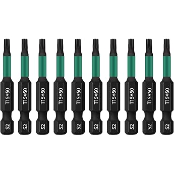 Torx Bit T15 Screwdriver Bits Set 10 Pieces 1/4 Inch Hex Shank 50 mm Length with Box