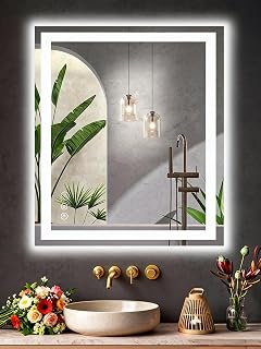 NEWBULIG Bathroom Mirror with Lights 32"*40", Wall Mirror with Metal Framed, Bathroom Mirrors for Over Sink, Bedroom, Living Room, Entryway, White