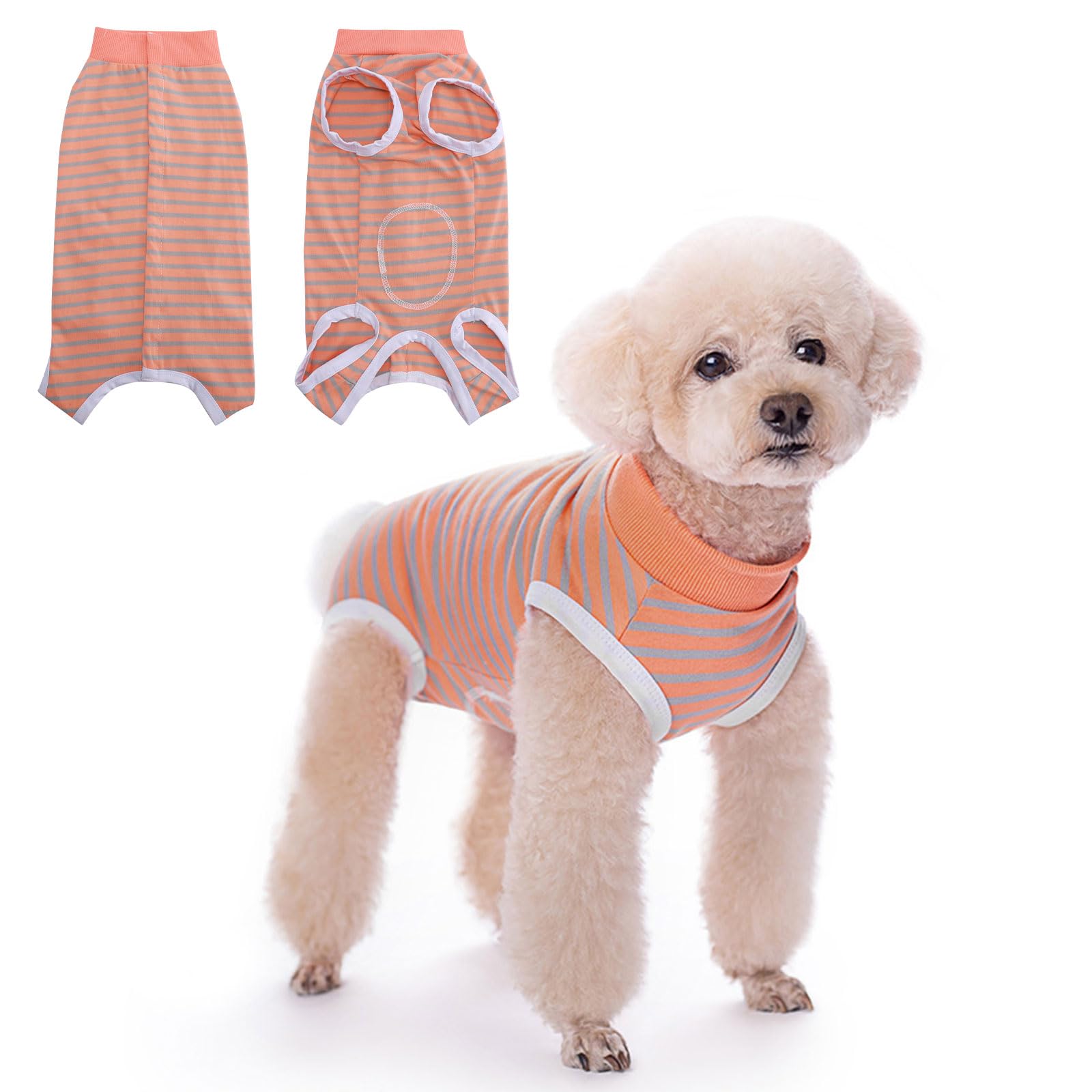 Dog Recovery Suit After Surgery - Soft Anti-Licking Pet Vest with Button Closure, Male/Female Post Surgery Body Suit for Abdominal Wound, Cone Alternative (XS, Orange-Grey Stripe)
