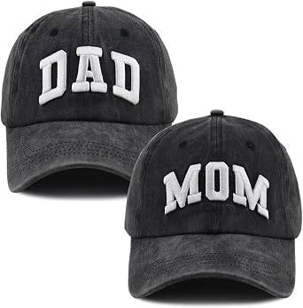 Dad and Mom Hats for Men Women, 3D Embroidered Adjustable Washed Cotton Fathers Mothers Day Birthday Baseball Caps