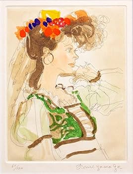 【真作】版画　宮永武彦　銅版画　燦　優雅な貴婦人　華やかな女性像　W15 Amazon｜宮永岳彦「 燦 」 (緑のドレス) 色彩銅版画 手彩色