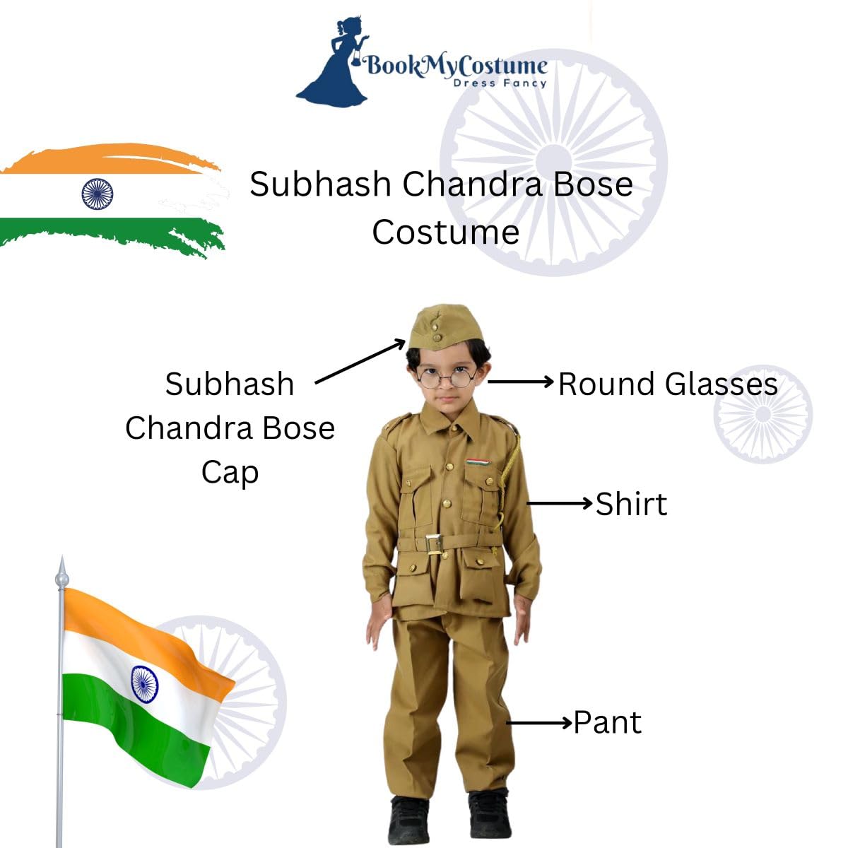 Buy BookMyCostume Subhash Chandra Bose with Cap and Specs Freedom Fighter Kids Fancy Dress