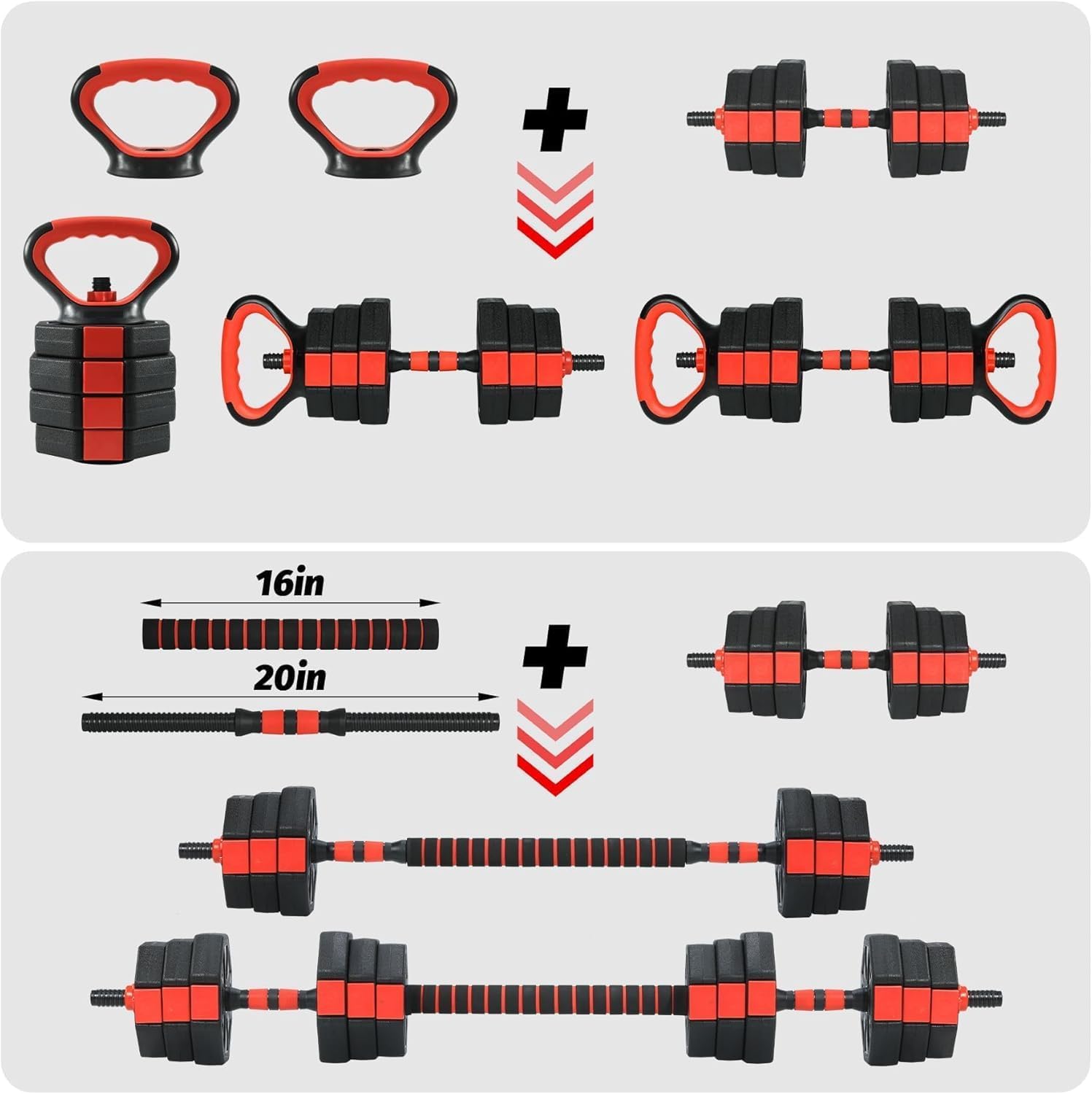 Adjustable Dumbbell Set, 44/66/88Lbs 4-in-1 Free Weights for Home Gym, Converts to Kettlebell & Barbell with Connector, Non-Slip Grip, Ideal for Men & Women Strength Training