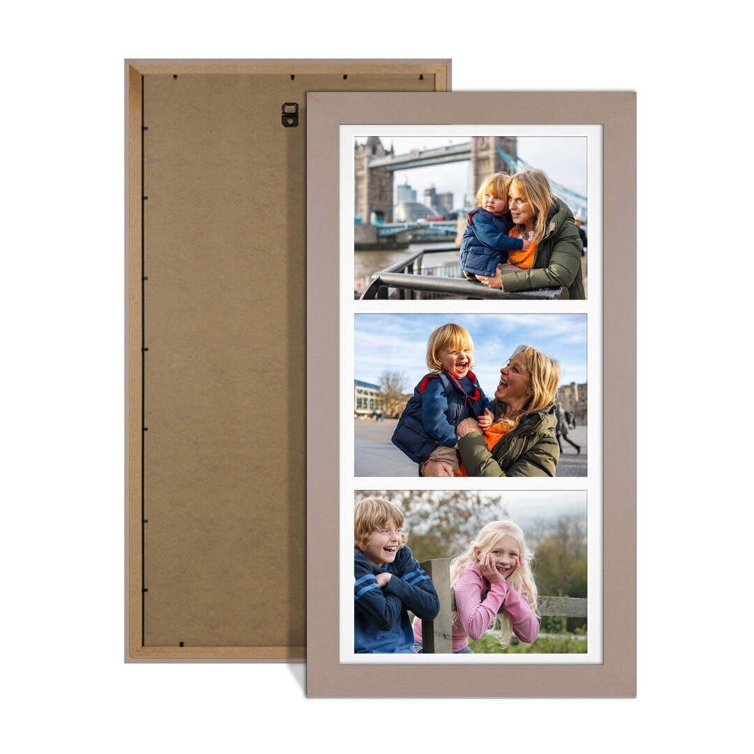 Procut Global 16X8 Rose Gold Photo Frames For Multiple Pictures with White Mount-Modern Collage Frame with 3 Apertures (3x) 7X5-Engineered Wood with Shatterproof Perspex