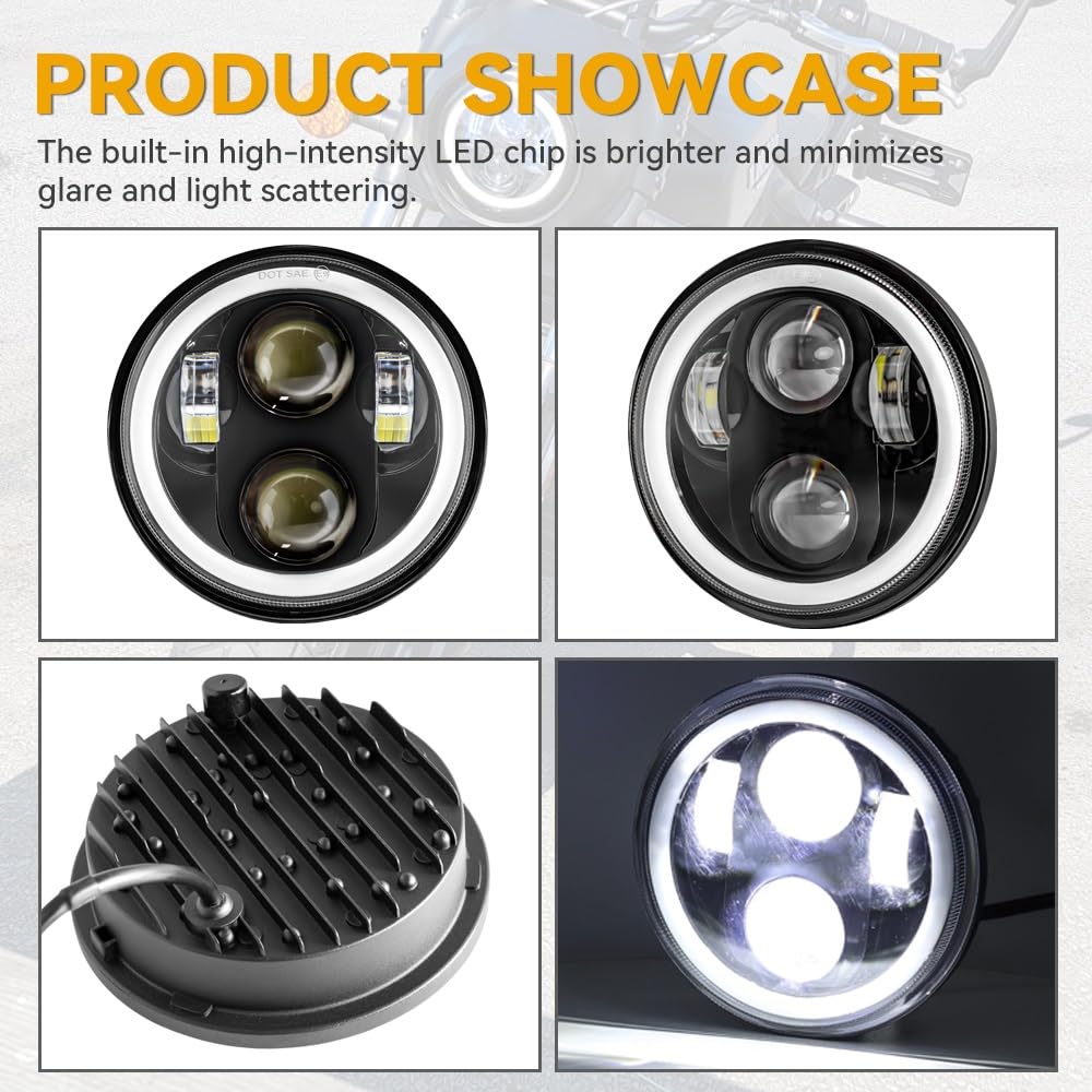 Światło Do Jazdy Pasuje do Sportster 1200 883 Street 500 750 5-3/4 cala okrągły reflektor 5.75 cala czarny efekt halo anioł oko reflektor LED Dirt Bike przednie światła(Ice Blue)
