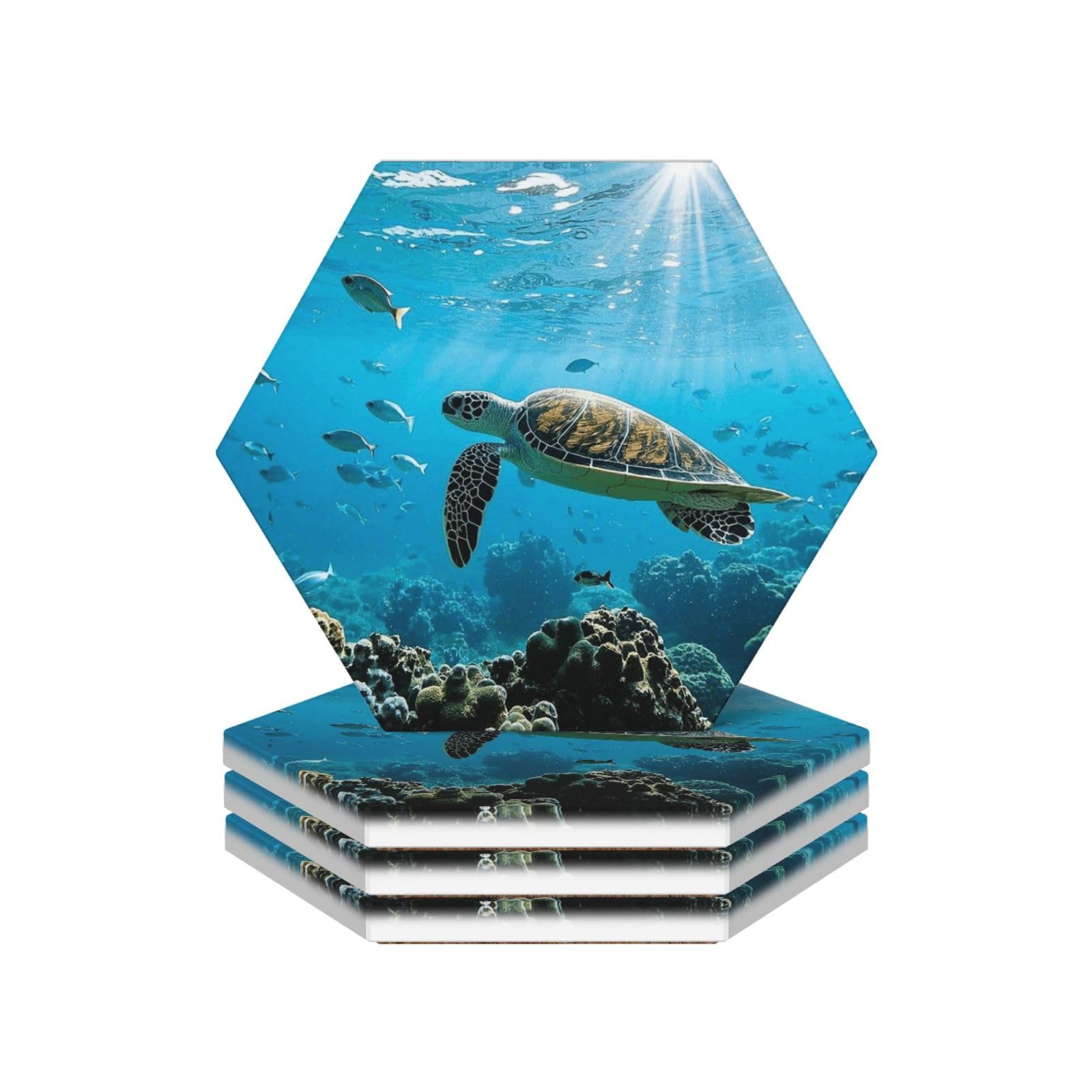Drink Coasters Set of 4 Coffee Ceramic Coaster ocean organism Coasters for Drinks Coffee Cup Mat Heat Resistant Tabletop Protection Coaster Desk Accessorie Home Decorative