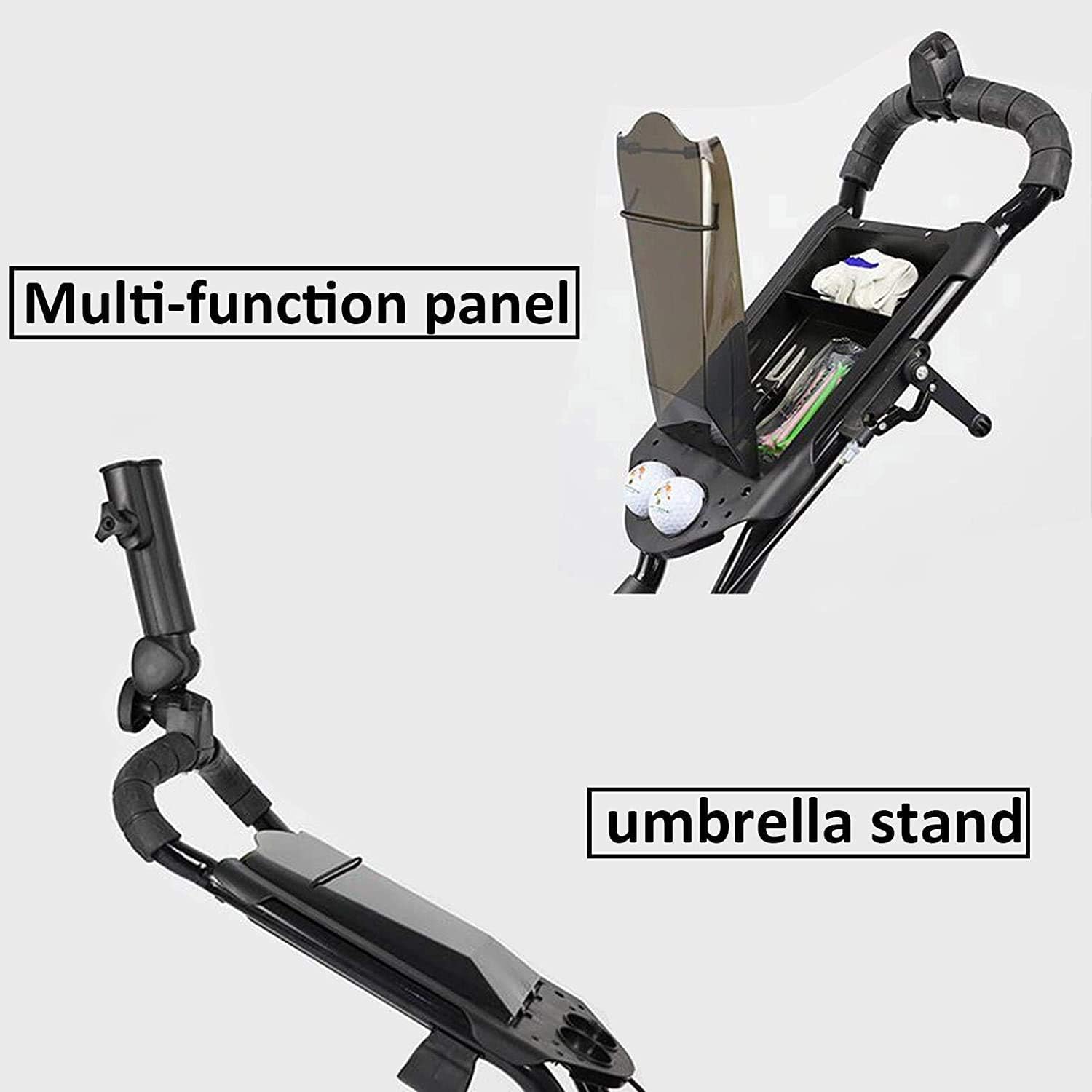 Golf Push Cart Golf Trolley 4 Wheel, Foldable Lightweight Golf Caddy with Hand Brake, Umbrella Stand, Drink Holder, Smooth Wheel, Multi-Function Panel - Easy Installation