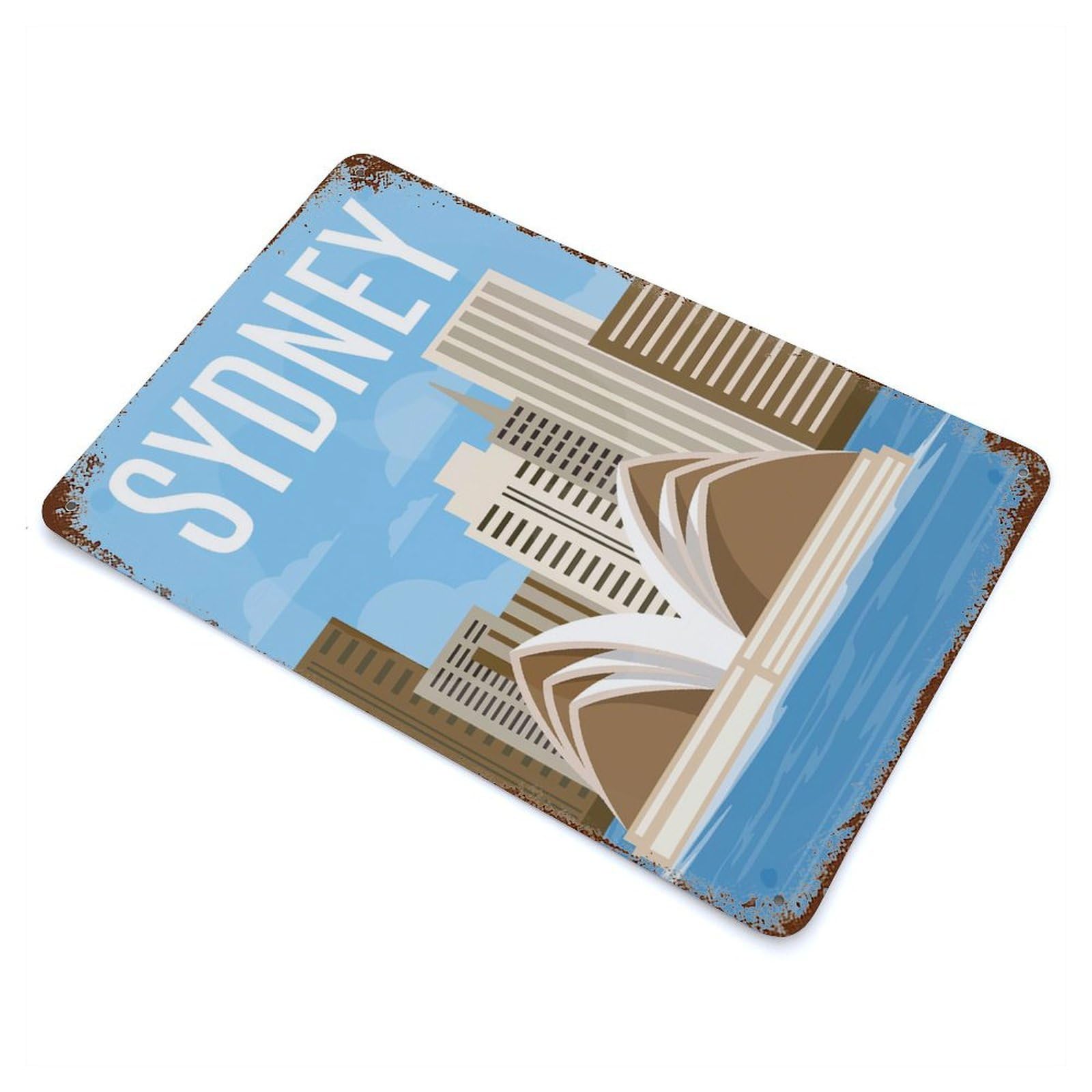 Sydney Australia 11.8"x7.9" Weathered Tin Sign, Decorative Metal Wall Art for Cafe, Home Bar And Lounge Decor