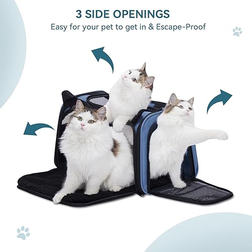 Vista 6 de PETSFIT Transportador de mascotas, transportador de perros aprobado por aerolíneas, plegable de lados suaves, aprobado por la TSA para gatos Azul