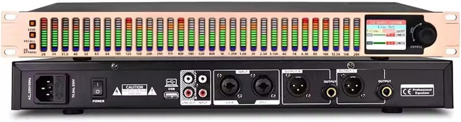 Graphic Equalizer,31-Band Digital Equalizer,Stereo Graphic Noise Reduction EQ,Dual Channel Synchronized Control for KTV Stage Performance