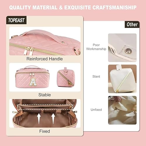 Miniatura 7 de TOPEAST Bolsa de maquillaje acolchada, bolsa de cosméticos de gran capacidad, bolsa organizadora de maquillaje inicial, Rosado, Large (4