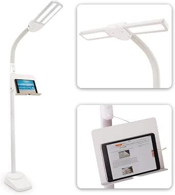 OttLite Dual Shade LED Floor Lamp with Adjustable Stand, White