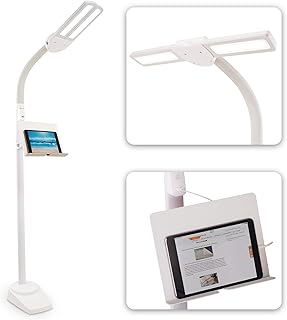 OttLite Dual Shade LED Floor Lamp with USB Charging Port | 4 Brightness Level, Adjustable Stand for Tablets, iPad, Galaxy, Surface, Fire, Kindle, Smartphones, Books, Magazines, Newspapers