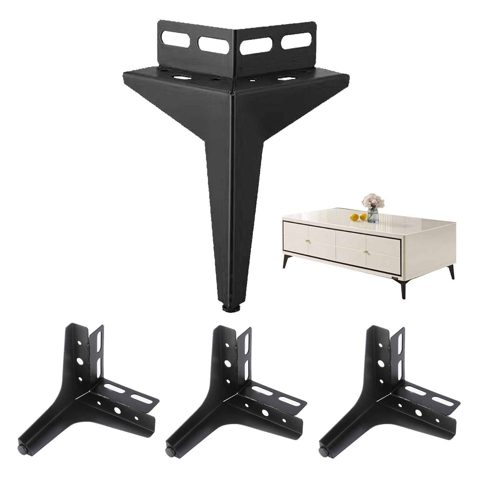 Pieds de meuble de 15cm en métal noir pour table basse placard et canapé