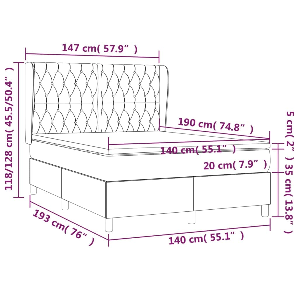 Aksamitne regulowanym zagłówkiem kontynentalne 140x190 Czarny | Łóżko kontynentalne z materacem sprężynowym, aksamit czarny 140x190 cm, regulowany zagłówek