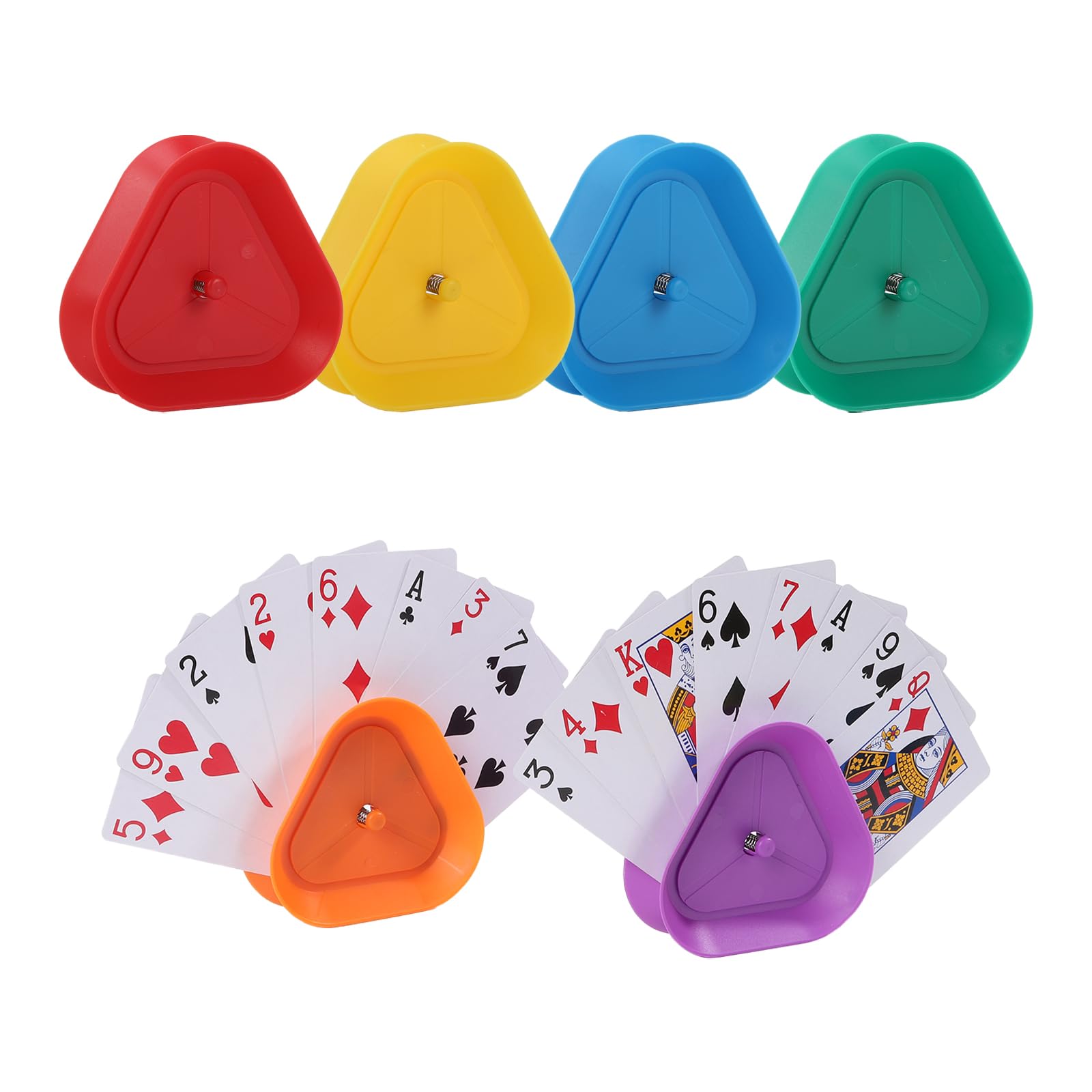 Playing Card Games Holder,6 Pack Triangle Shaped Hands-Free Playing Card Holder for Kids,Adults,Seniors,Poker Parties,Family Card Game Nights&Classroom Activities,6 Colors Red,yellow,blue,green,orange,purple(6pack)