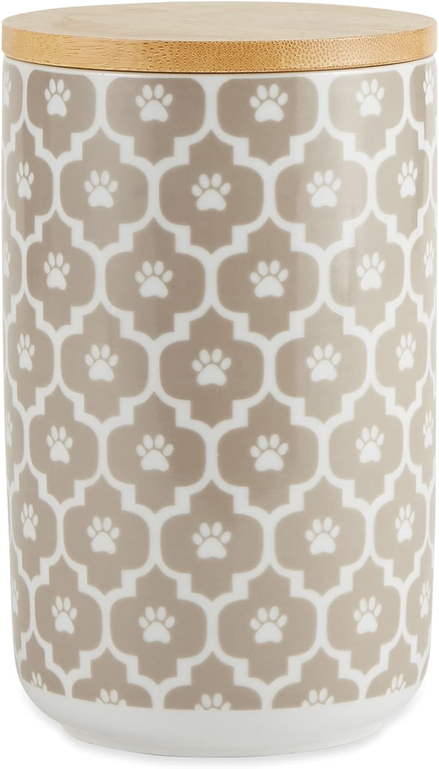 Bone Dry Lattice Collection Pet Bowl & Canister, Treat Canister, 4×6.5 inches, Stone