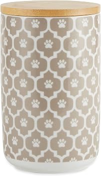 Bone Dry Lattice Collection Pet Bowl & Canister, Treat Canister, 4x6.5 inches, Stone