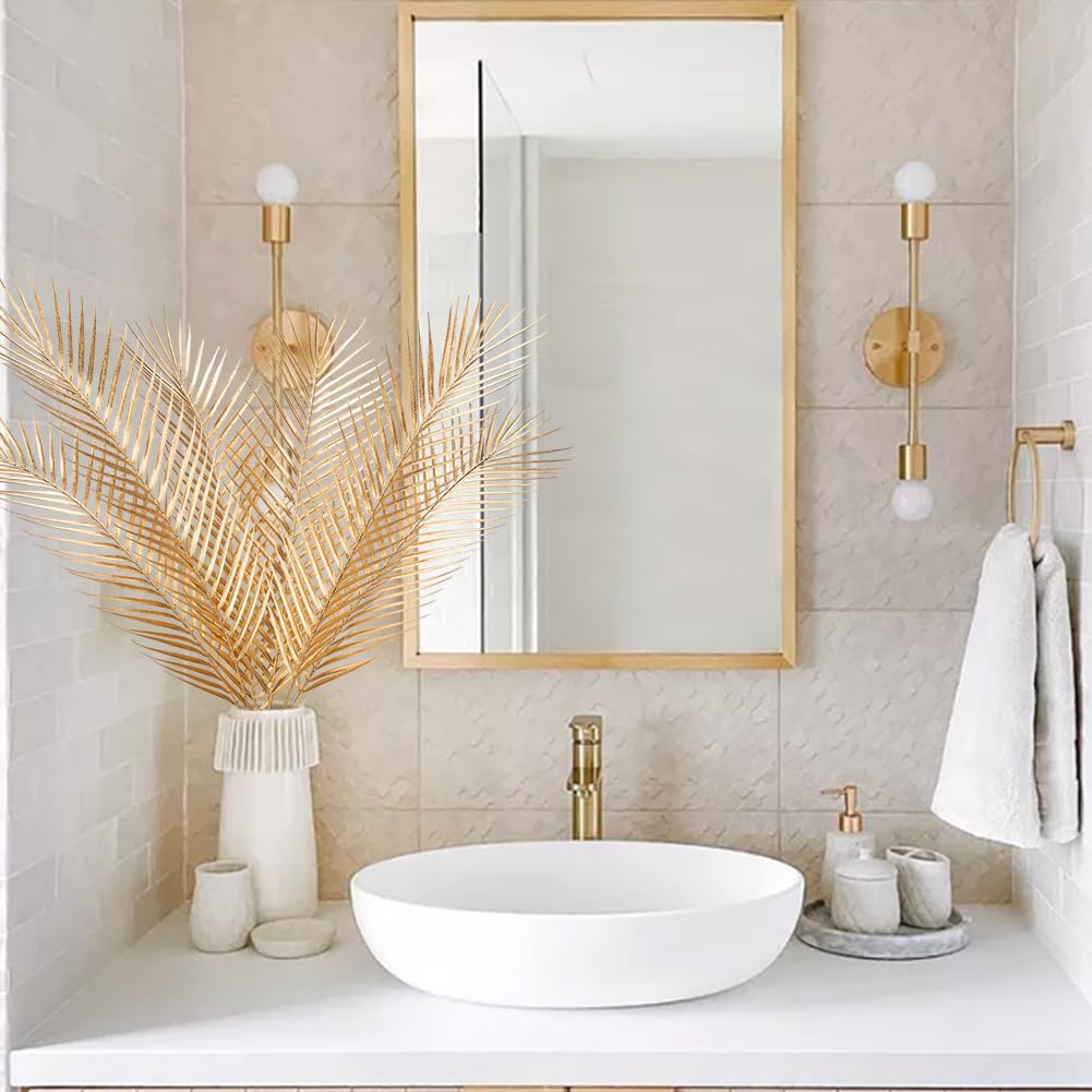 Hollyone 6 pezzi di foglie di palma artificiali, pianta artificiale Areca, rami di palma, 76 cm, foglie di palma dorate, foglie tropicali per composizioni floreali fai da te, matrimoni, feste