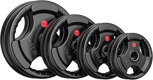 GIKPAL Discos de peso de goma de agarre olímpico de 2 pulgadas para entrenamiento de fuerza, levantamiento de pesas en el hogar y el gimnasio, juego