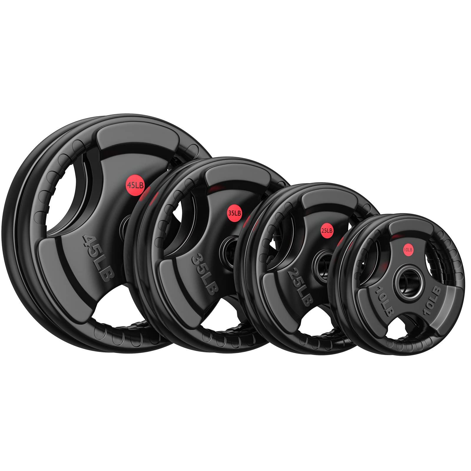 Gikpal Olympic Weight Plates 2-Inch Three-Grip Rubber Coated Barbell Plates with Steel Hub Cast Iron Weights for Strength