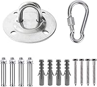 Vista 8 de Juego de 2 ganchos de suspensión giratorios de 360° para montaje en techo con capacidad de 1500 libras con tornillos de perno, mosquetón de bloqueo