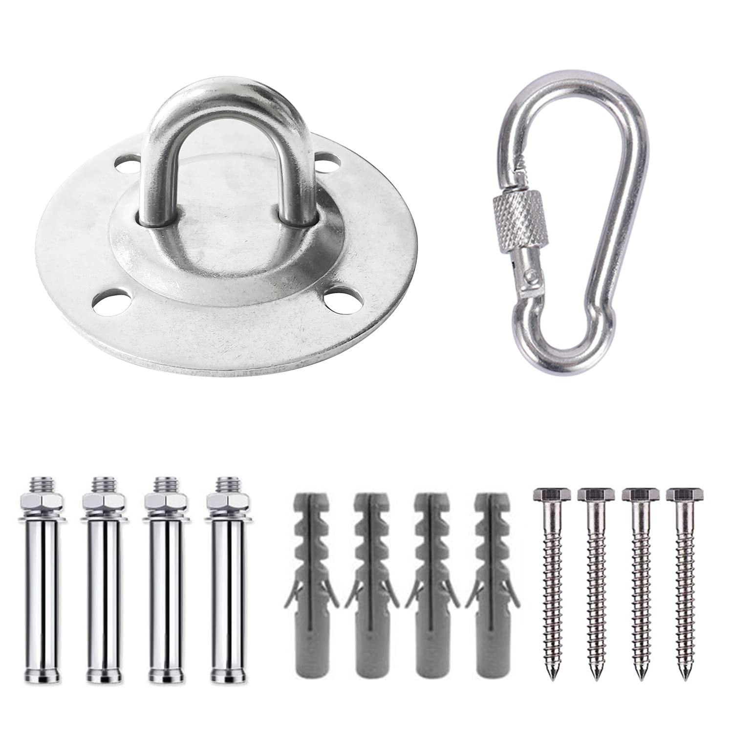 JENSWILL Swing Hanger Set Rotary Swing Fixed Plate Heavy Duty Ceiling Mount 2000lb with Bolt Screws Locking Carabiner for Concrete Wooden Playground Porch Hammock Yoga Boxing Indoor Outdoor Seat