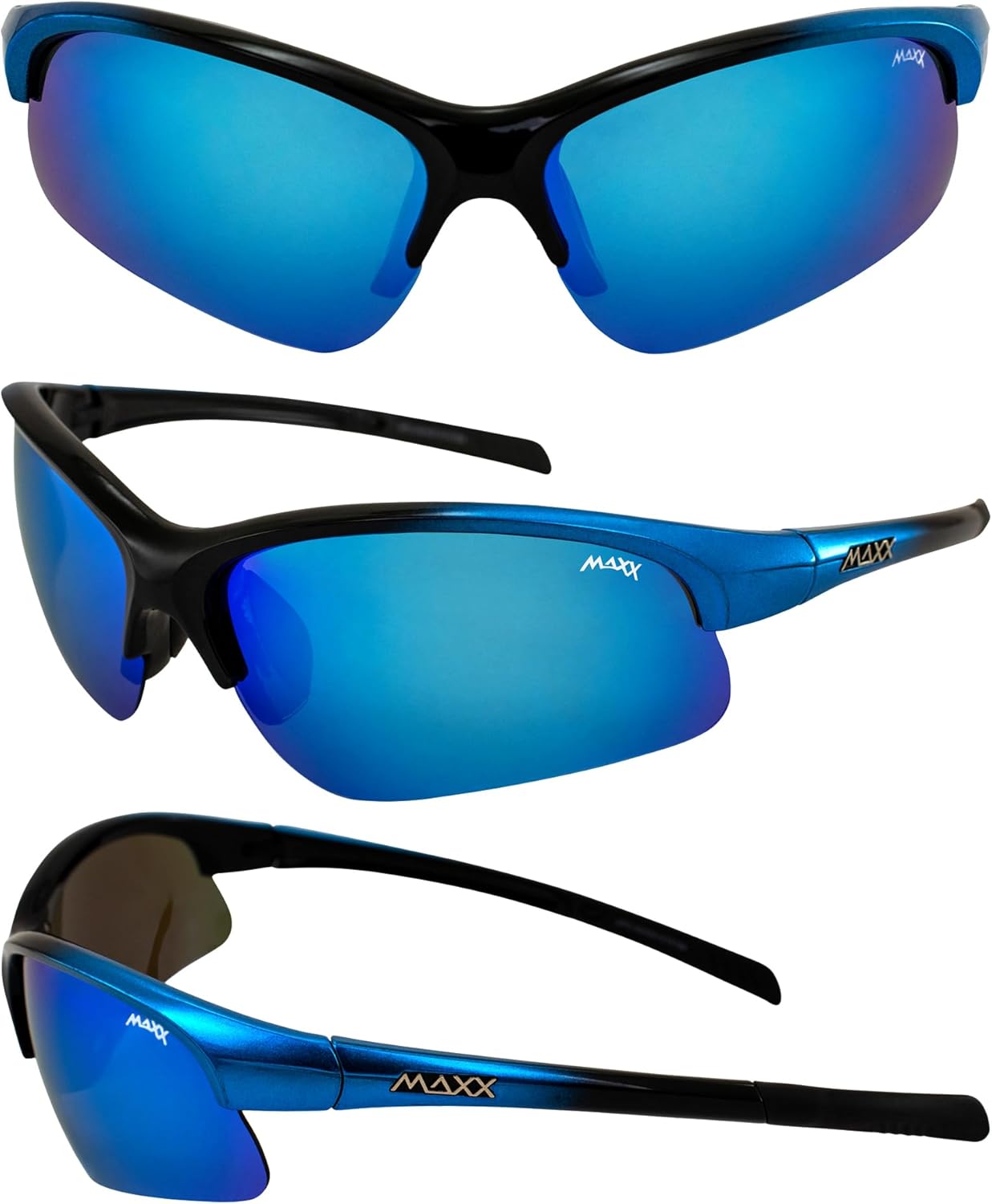 Maxx Domain Sport Golf Sunglasses Black and Blue with Polarized Blue Mirror Lens - Image 8
