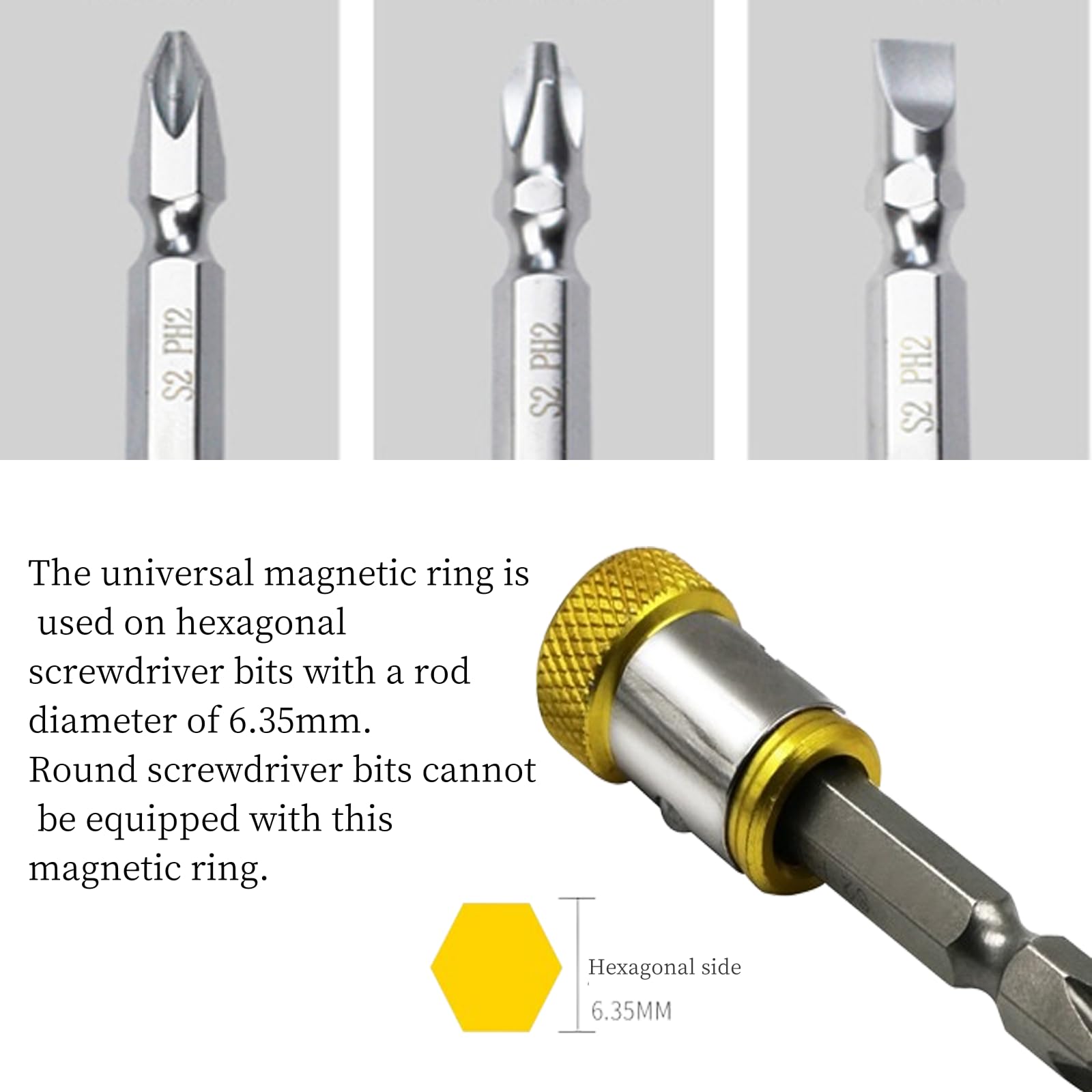 Raydex Screwdriver Head Magnetic Ring, 4/6 PCS Screwdriver Bit Head Magnetic, Magnetic Screwdriver Bits, Raydex Lights Screwdriver Head Magnetic Ring, For 1/4 Inch/6.35mm Hex Screwdriver (6 MIX)