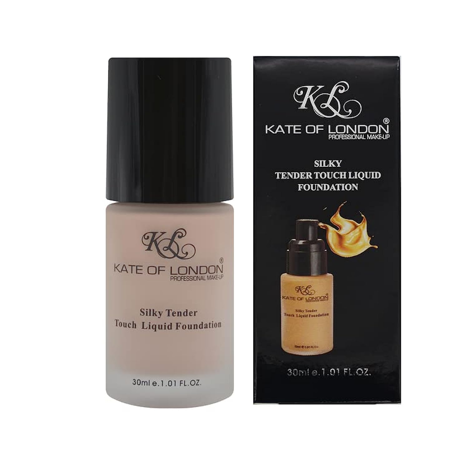 Kate Of London Silky Tender Touch Liquid Foundation Non-Greasy, with Hyaluronic Acid, Purified Water, Vitamin E and Squalene, 30 ML, 201-1(1.01 Oz)