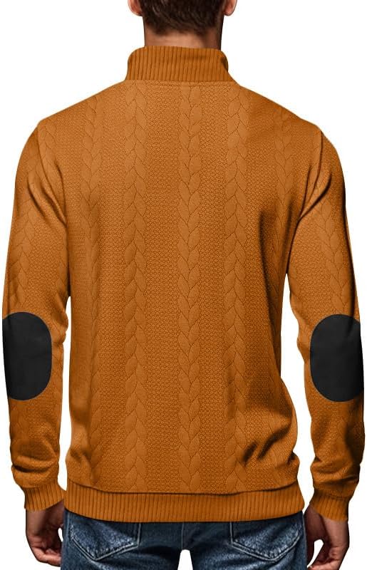 Mens Quarter Button Pullover Quilted Sweatshirt Knit Long Sleeve Mock Neck Sweater Polo - Image 4