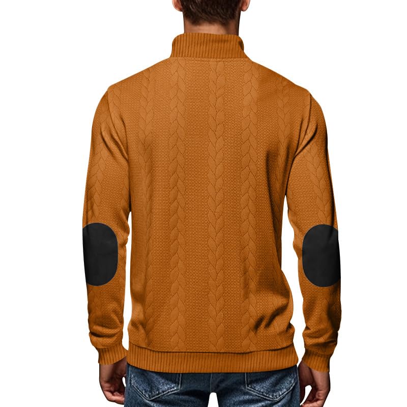 Mens Quarter Button Pullover Quilted Sweatshirt Knit Long Sleeve Mock Neck Sweater Polo3