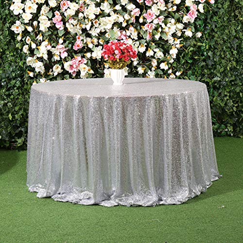 Eternal Beauty Sparkly Round Sequin Tablecloths Wedding Party Banquet (Silver,70 inches), 70 inch (Round) - Image 2
