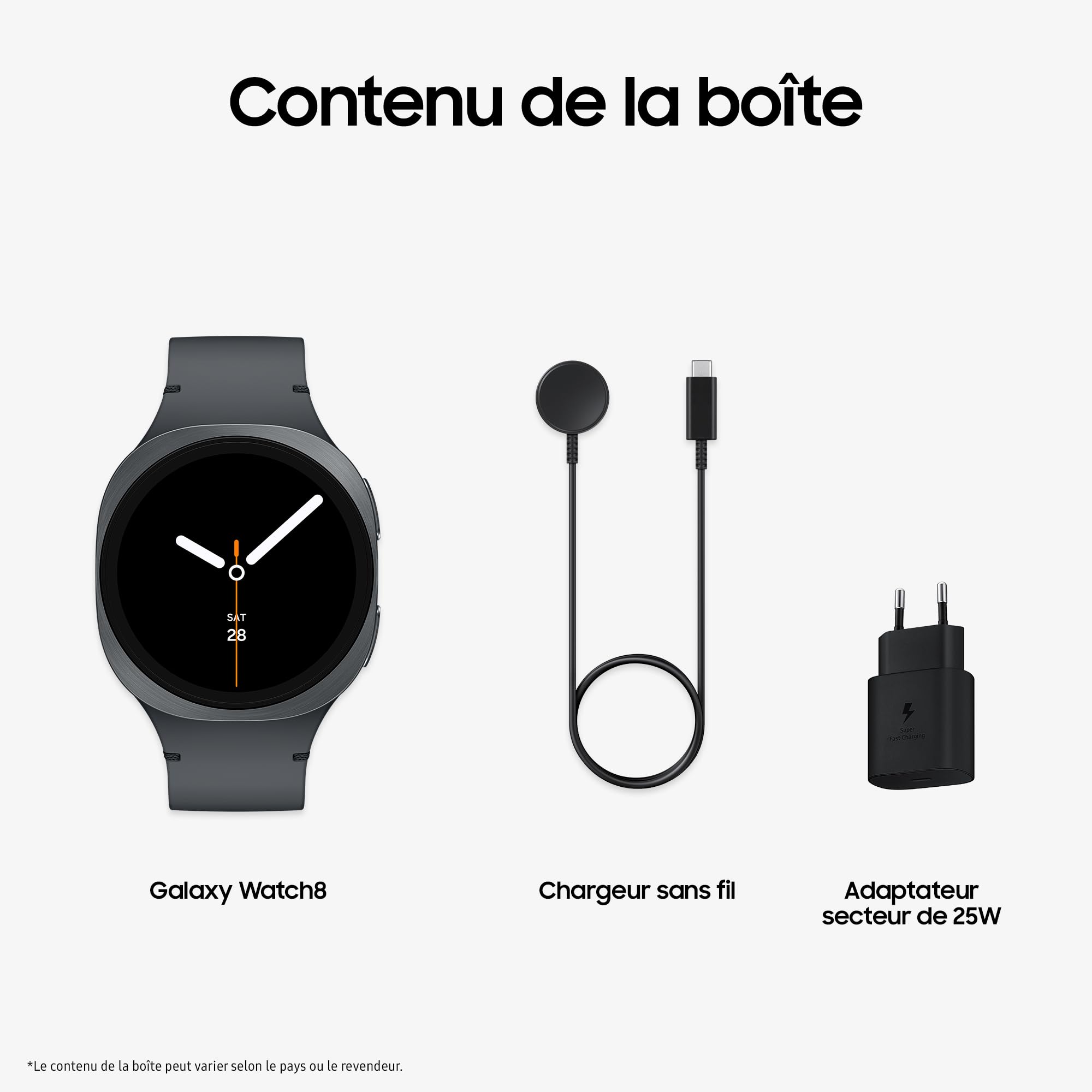Samsung Galaxy Watch8, Montre Connectée, Coach Running, Coach Sommeil, Galaxy AI, Bluetooth, 40mm, Graphite, Chargeur Secteur Rapide 25W Inclus, Version FR