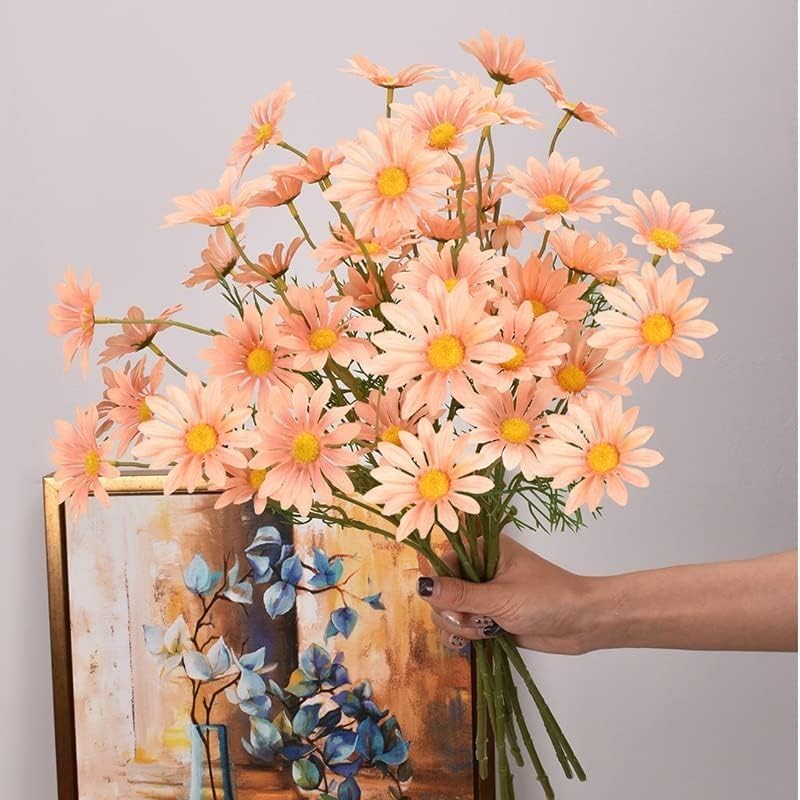 Image of SATYAM KRAFT 10 Pcs Artificial Daisy Sunflowers for Home Decor, Office, Living Room, Balcony, Wedding & Gifting | Realistic Faux Flower (Only Flower, No Vase)(Fabric) (Peach)