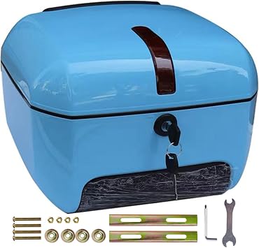 Motorcycle Tail Box,Motorcycle Daily Tail Box, Tail Trunk Top Case Luggage Box, 28L Capacity, Storage Carrier Case Can Store Helmet, Universal Tail Case for Motorbike Moped Back Rear Case,Blue