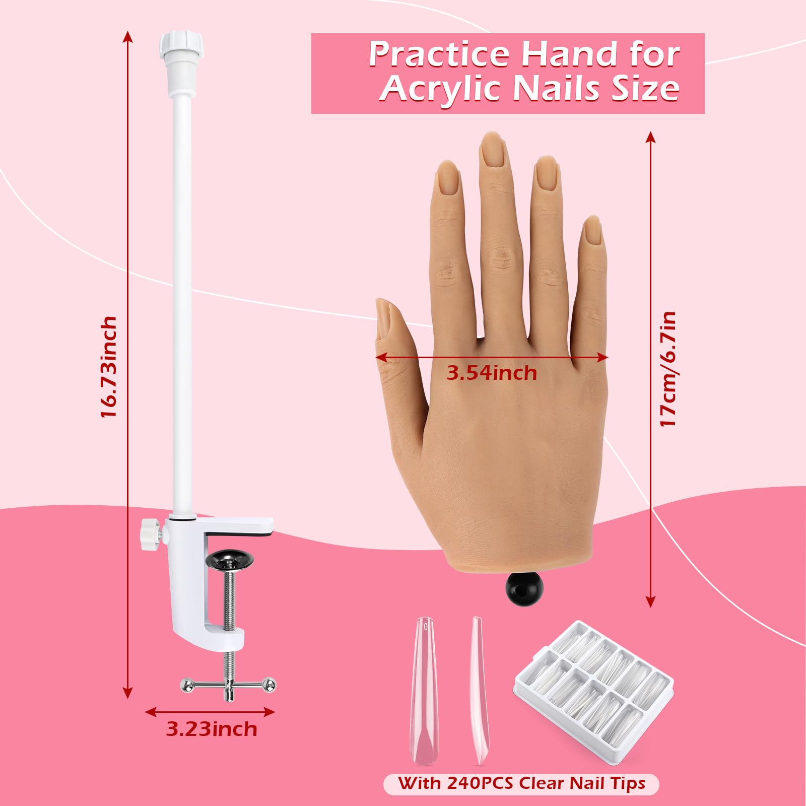 Mano de práctica para uñas acrílicas, práctica de mano de uñas de silicona, dedos flexibles, manos falsas de maniquí para práctica de uñas, kit de modelo de mano para suministros de uñas, 2
