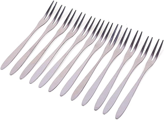 HornTide 12-Piece Cake Forks Set 2 Tines Appetizer Fork for Dessert Fruit Salad Stainless Steel Mirror Polishing 5.3-Inch 13.5cm
