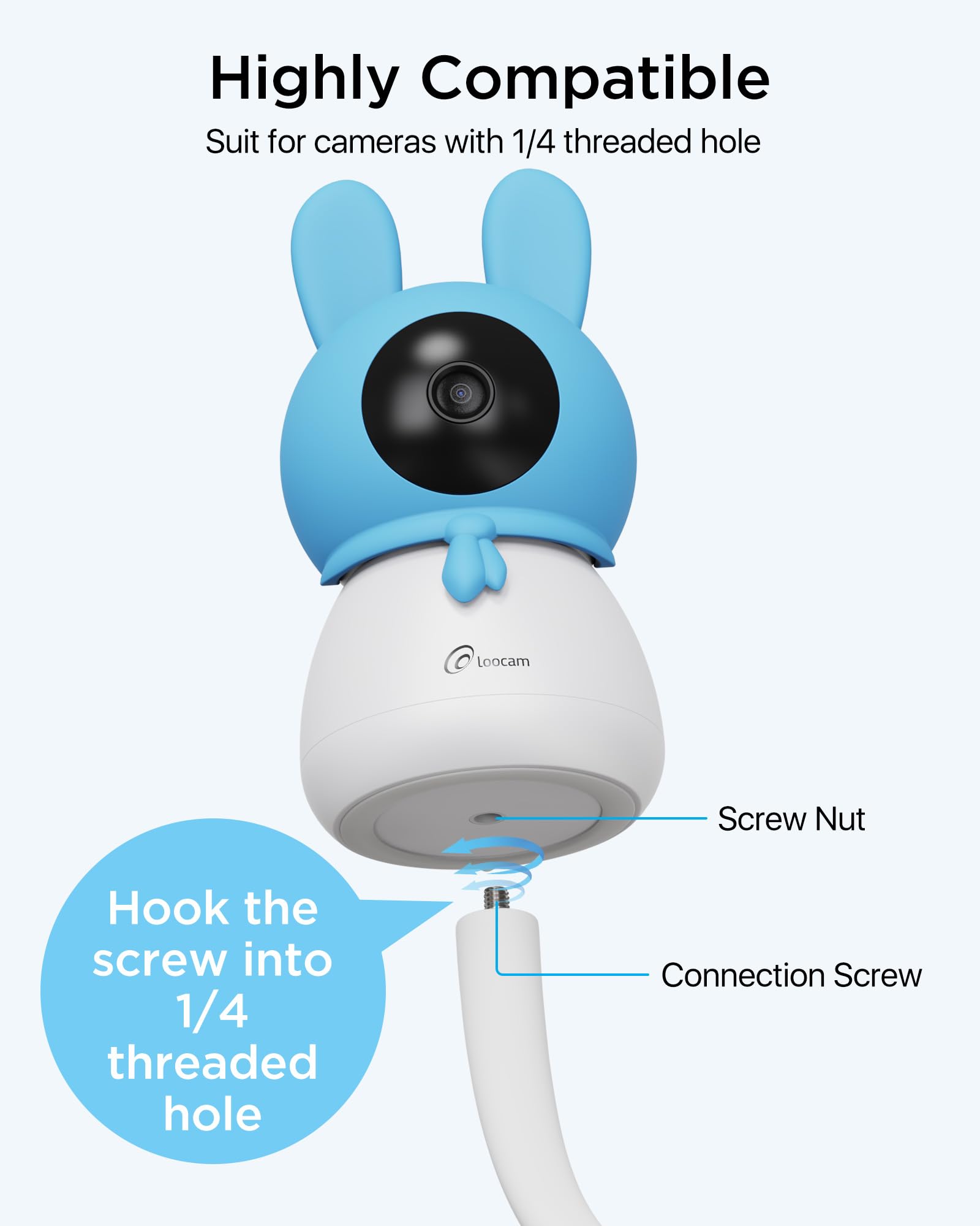 Loocam Baby Monitor Mount for Loocam Smart Baby Monitor, 17 Inch Flexible Versatile Twist Baby Camera Mount for Cameras with 1/4 Threaded Holes, No Tools or Wall Damage, Portable for Travel