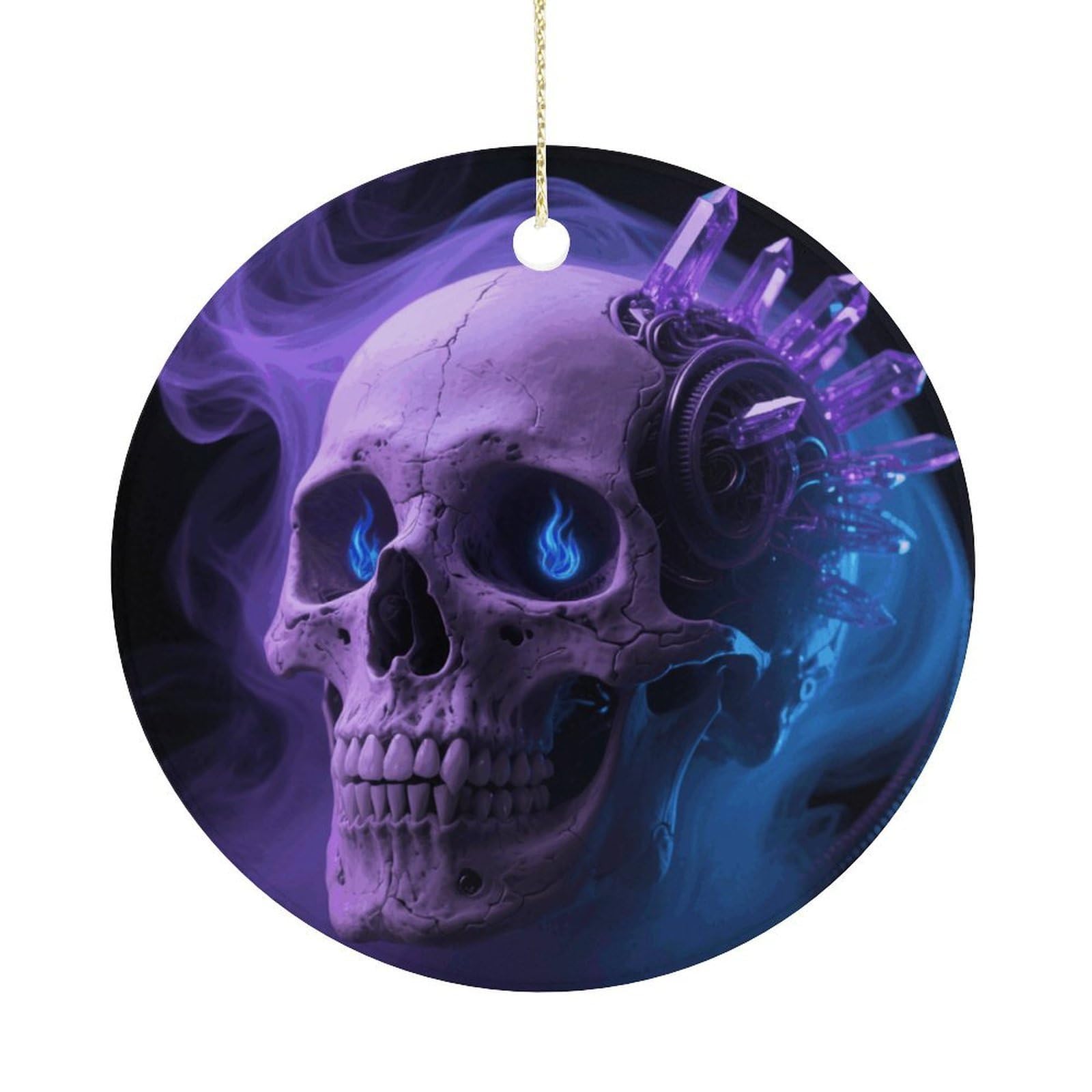 Personalized Christmas Ornaments 2025 Ceramic Hanging Skull Violet Blue Black Ornaments with Gold String Double-Sided Vintage Holiday Decorations for Tree Mantel Tabletop Xmas Party Favors