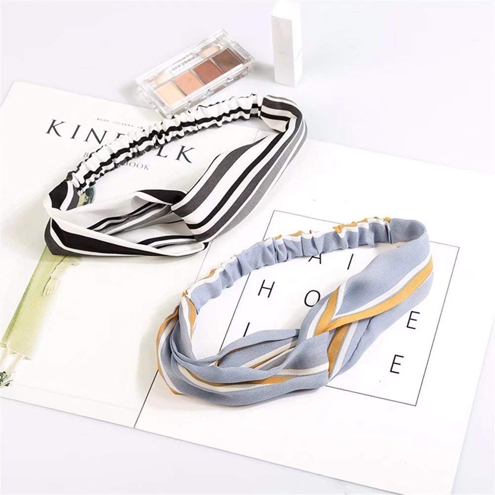 RIY 8 Pack Women's Headbands Boho Flower Printing Twisted Criss Cross Head Wrap Elastic Hair Band