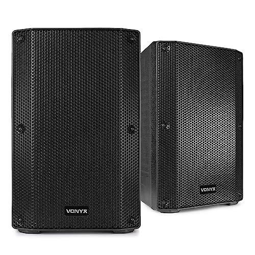 Pair of Vonyx VSA10P Passive PA Speakers 10-Inch Woofer & 1-Inch Tweeter, 1000W Max Power, ABS Housing, Built-in Stage Monitors, Wheels & Handles, Speakon Connections, DJ Sound System Speakers