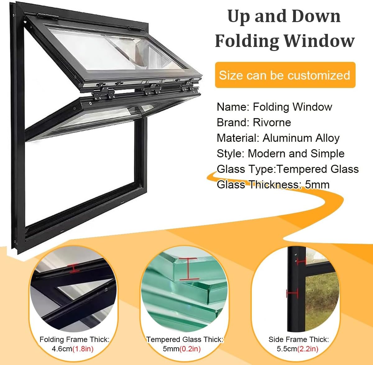 Foldable Aluminum Folding Window with Locking Handle, Folding Serving Window, Foldable Sliding Windows 5mm Tempered Glass for Concession Stand(WxH 24x32in/60.9x81.2cm)
