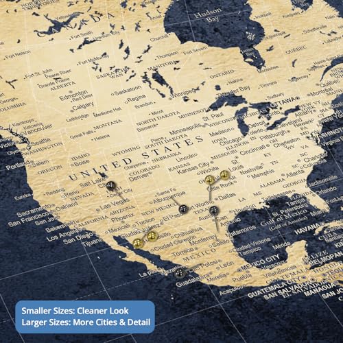 Image of IPIC - Vintage Teal World Map Pin Board Canvas Wall Art, Travel Map with Pins Included, Ready to Hang for Home or Office 24x16 Inch