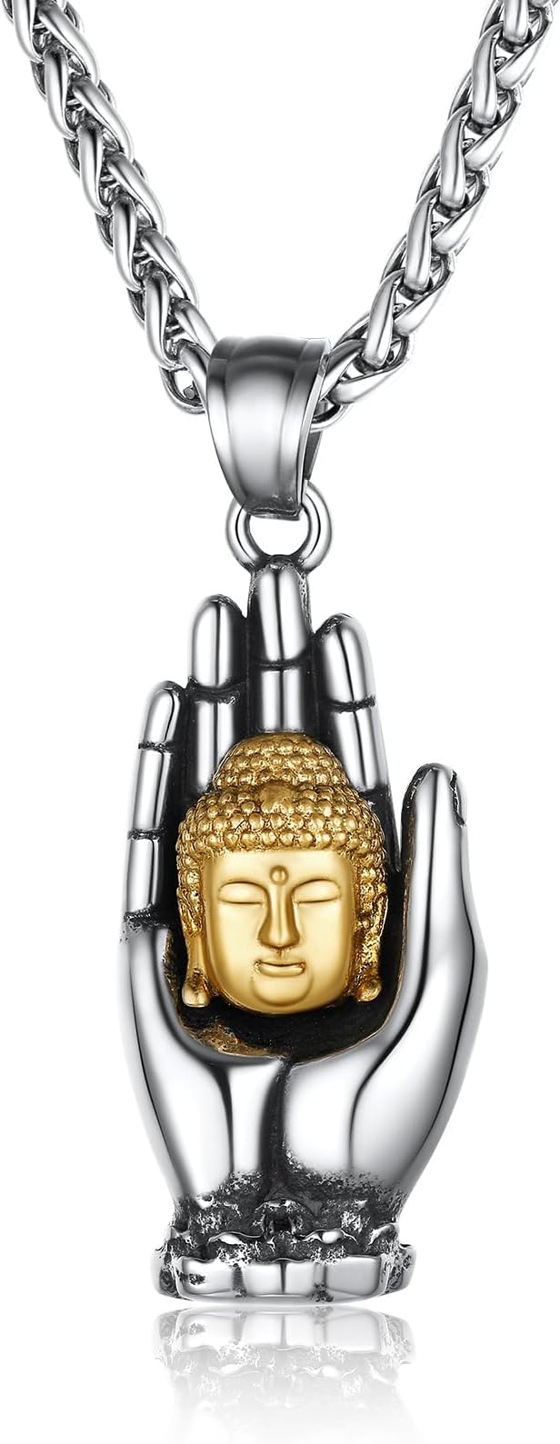Jewelry Gold Plated Dragon Necklace for Men Women, Buddha Totem Pendant Lucky Charm, Womens Chinese Religion Lucky Jade Amulet Protection Fengshui Jewelry