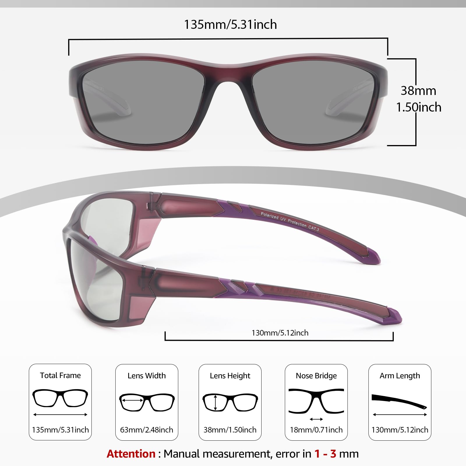 Myiaur Selbsttönende Fahrradbrille Damen Polarisiert Photochrome Sonnenbrille Sportsonnenbrille mit UV400 Schutz für Laufen Radfahren
